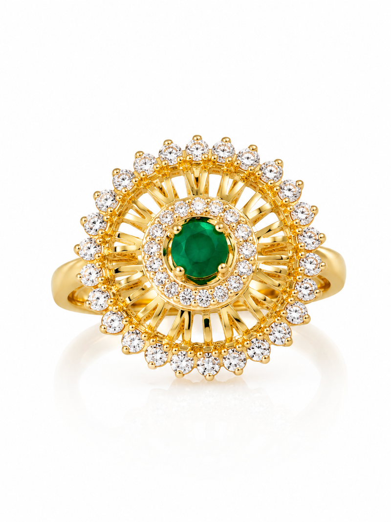 Emerald Sunburst 18K Gold Ring – HUID Hallmarked