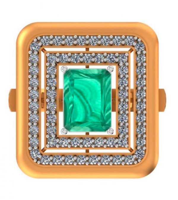 Emerald Square Halo Cocktail Ring